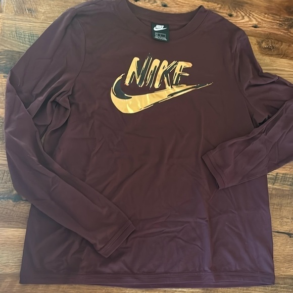 Nike Burgundy & Gold Long Sleeve T-Shirt - Picture 1 of 8